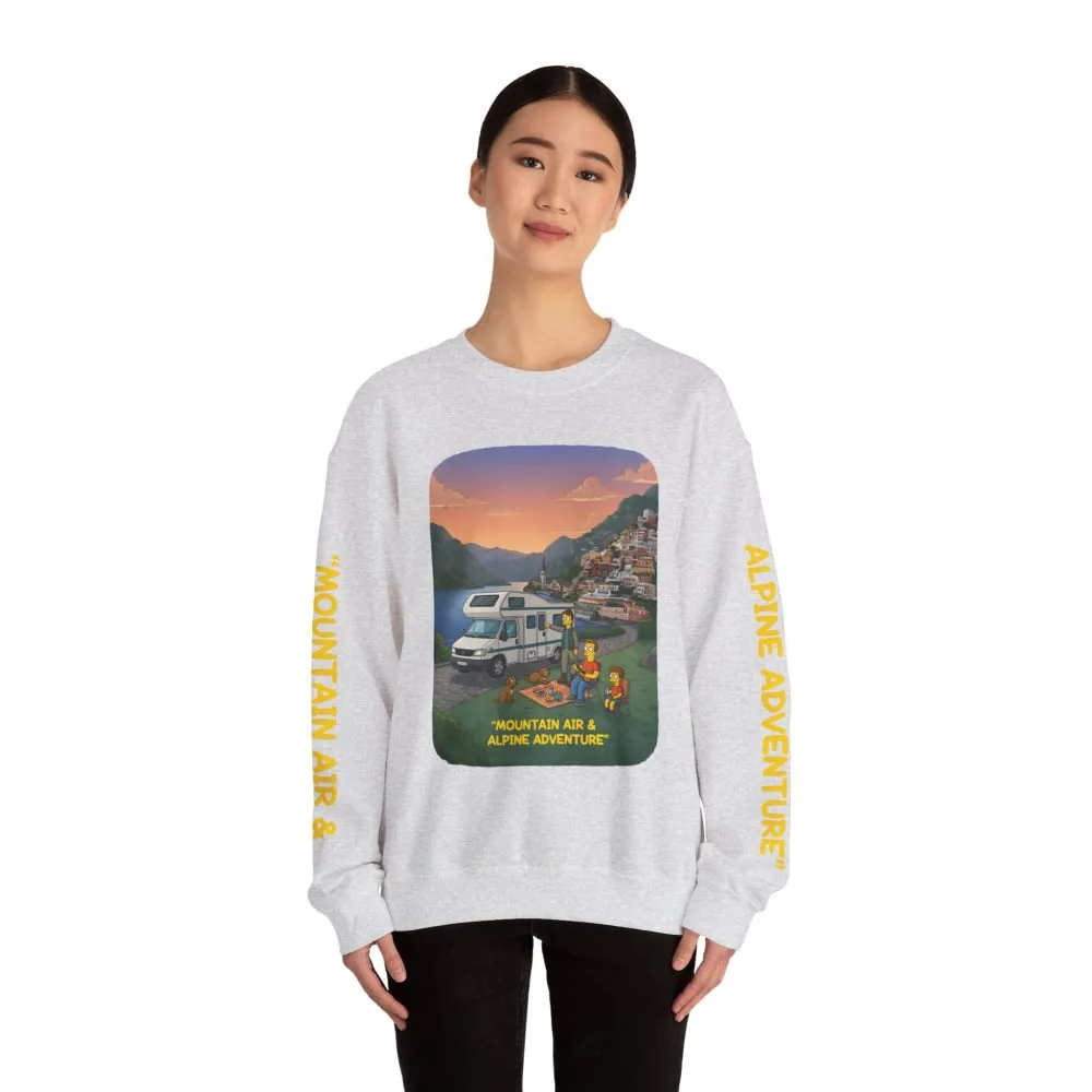 Unisex Heavy Blend™ Crewneck Sweatshirt — "Mountain Air-Alpine Adventure" Design Sitcom-Line