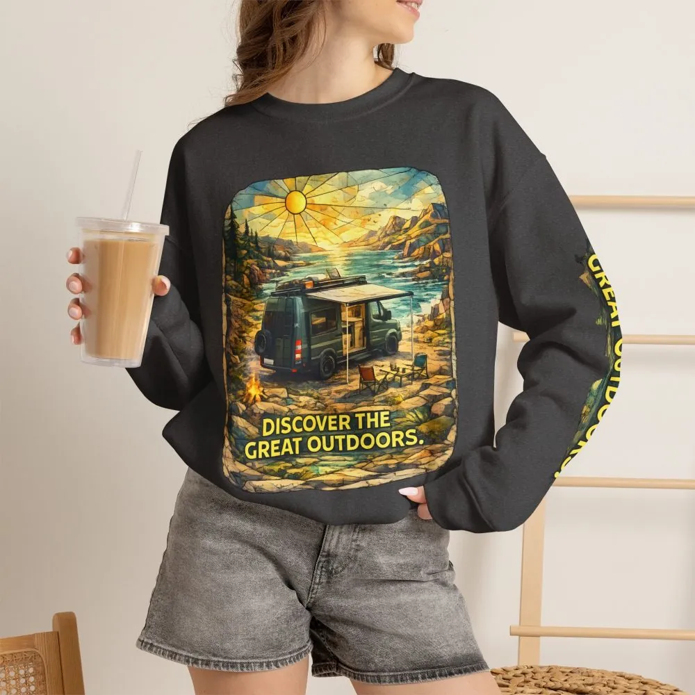 15408292459928738749_2048.jpeg Unisex Heavy Blend™ Crewneck Sweatshirt — "Discover The Great Outdoors" Design Cubic-Line