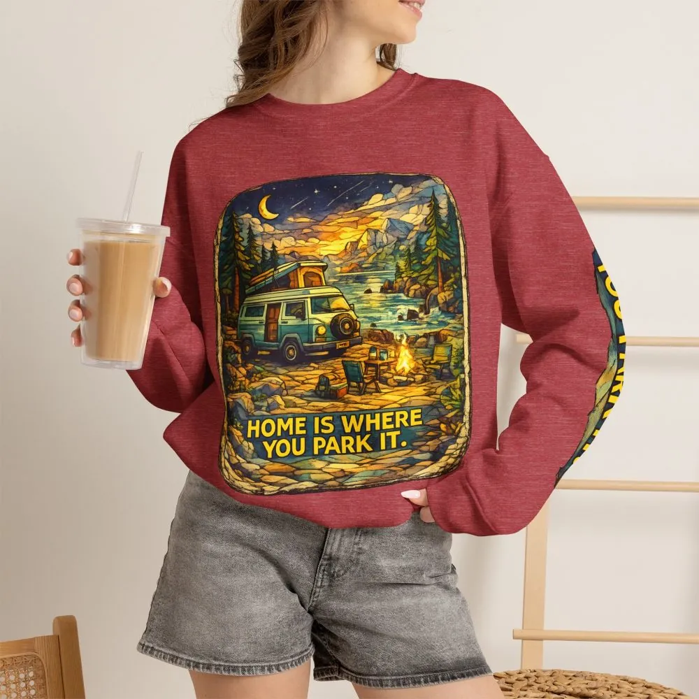 15410793497644446554_2048.jpeg Unisex Heavy Blend™ Crewneck Sweatshirt — "Home Is Where You Park It" Design Cubic-Line