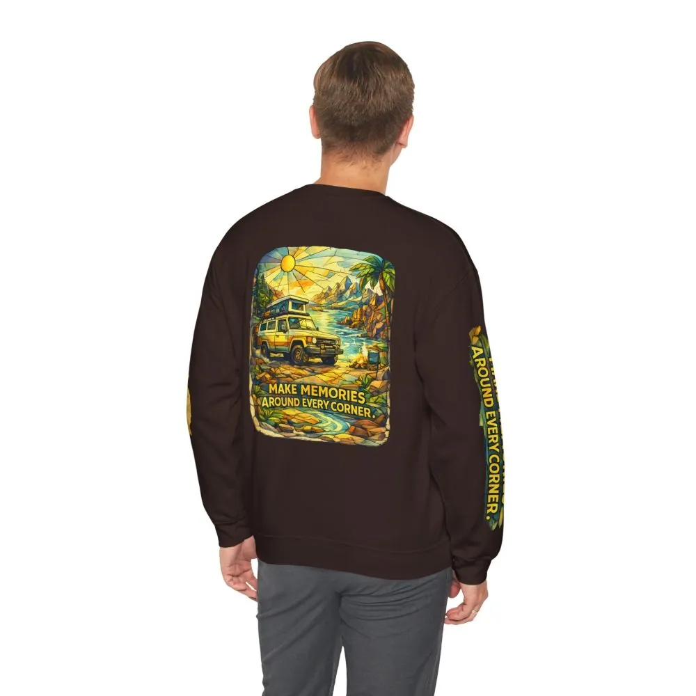 Unisex Heavy Blend™ Crewneck Sweatshirt — "Make Memories Around Every Corner" Design Cubic-Line