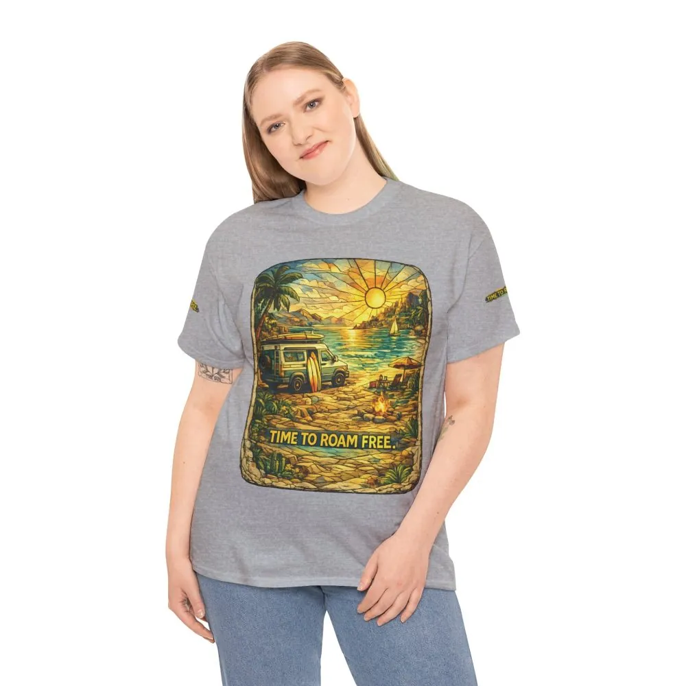 Unisex Heavy Cotton Tee — "Time To Roam Free" Design Cubic-Line