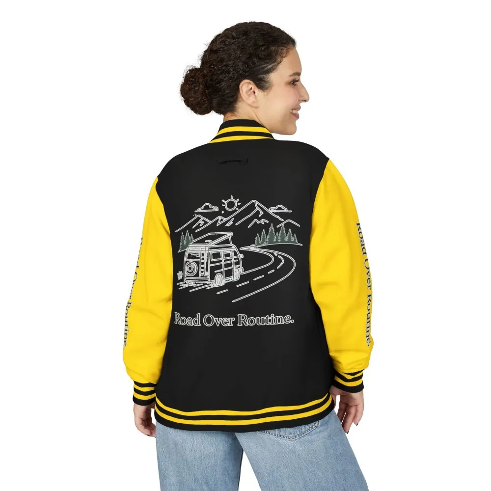 Unisex Heavyweight Letterman Jacket — "Road Over Routine" Travel Varsity Coat