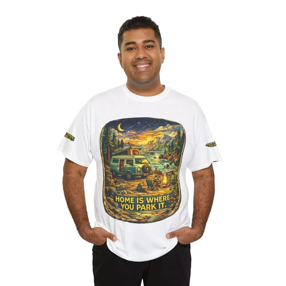Unisex Heavy Cotton Tee — "Home Is Where You Park It" Design Cubic-Line