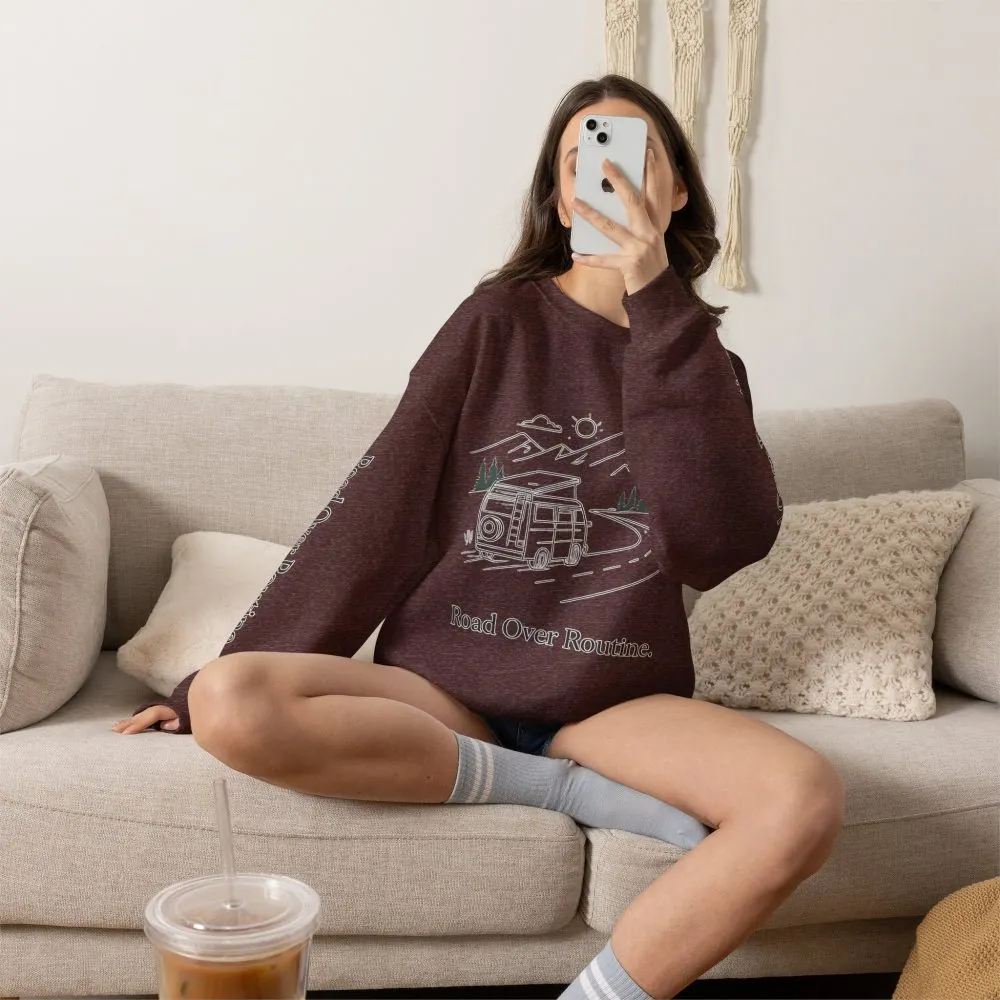15447028406858877270_2048.jpeg Unisex Heavy Blend™ Crewneck Sweatshirt — "Road Over Routine" Design Minimal-Line
