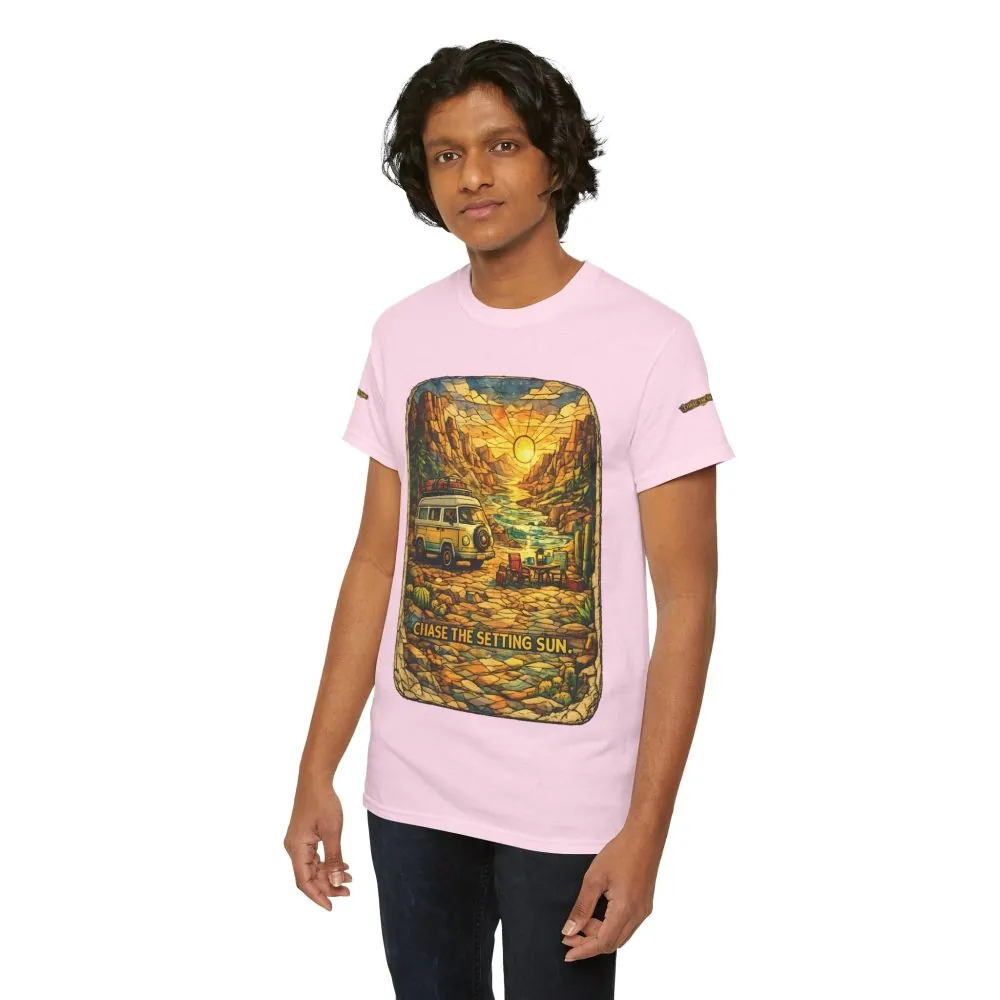 15456478649917661637_2048.jpeg Unisex Heavy Cotton Tee — "Chase The Settings Sun" Design Cubic-Line