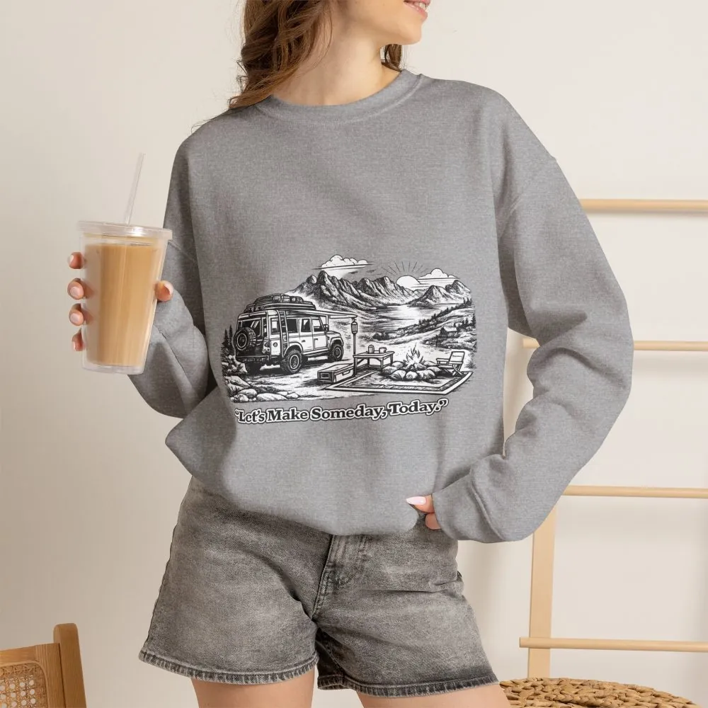 Unisex Heavy Blend™ Crewneck Sweatshirt — "Lets make Someday, Today?" Design Minimal-Line