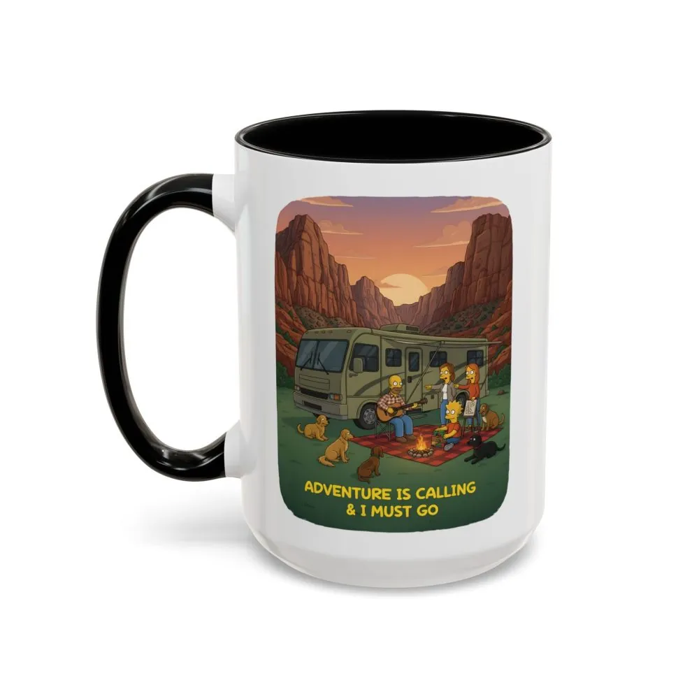Accent Coffee Mug (11, 15oz) — "Adventure Is Calling-I Must Go" Design Sitcom-Line