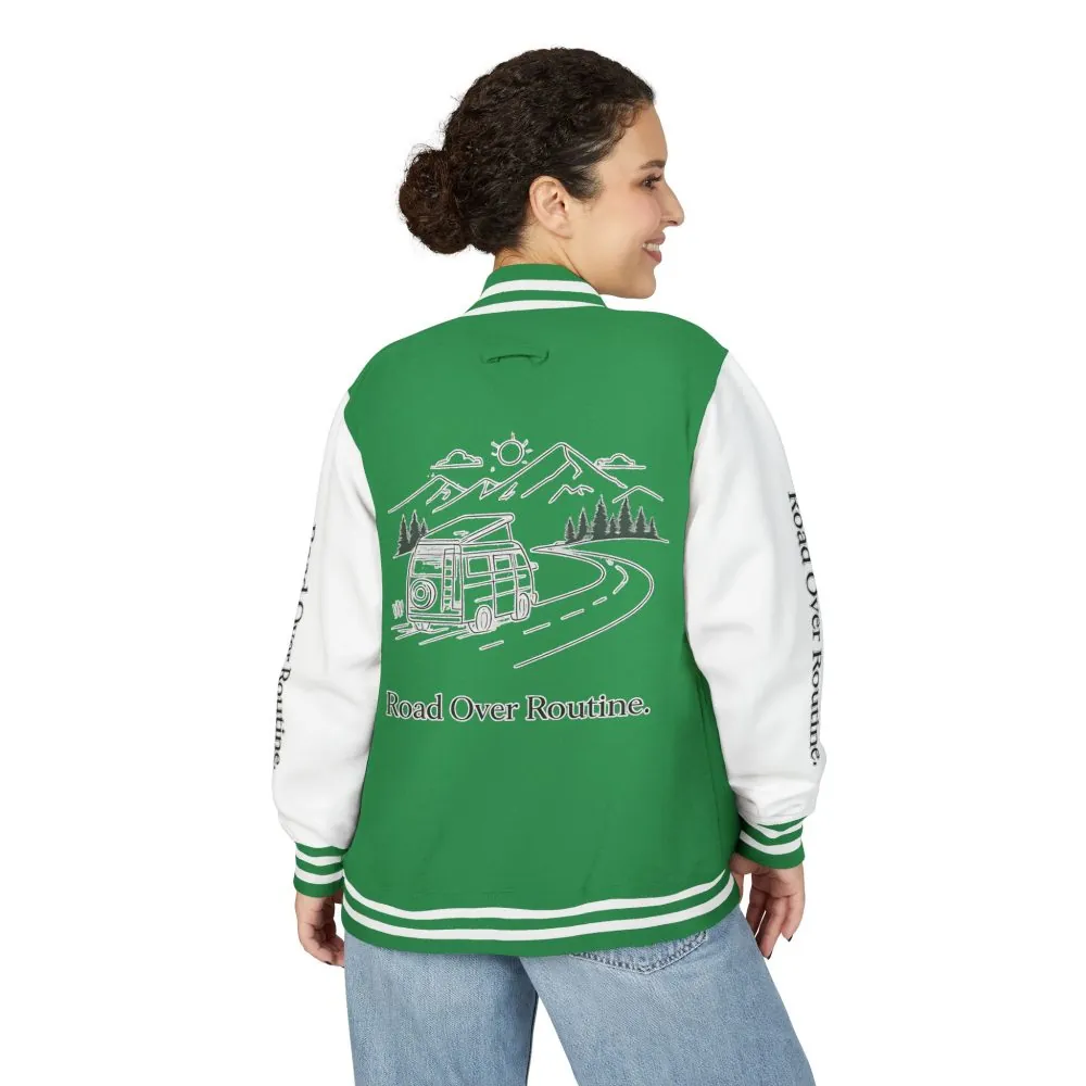 Unisex Heavyweight Letterman Jacket — "Road Over Routine" Travel Varsity Coat