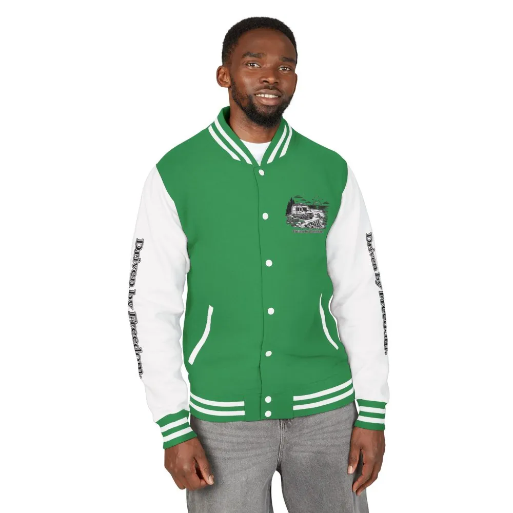 15490127939809908406_2048.jpeg Unisex Heavyweight Letterman Jacket — "Driven By freedom" Travel Varsity Coat