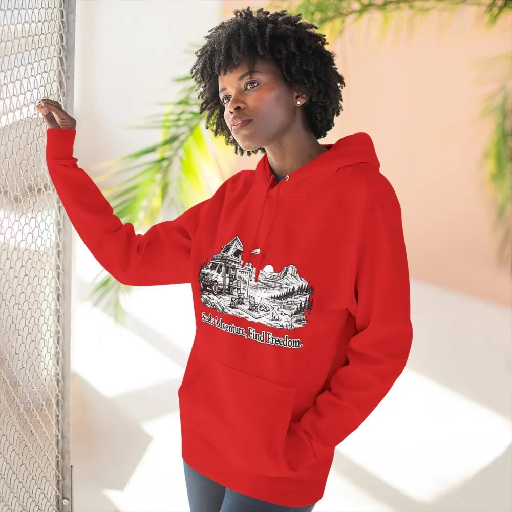 Three-Panel Fleece Hoodie - "Seek Adventure, Find Freedom" Design Minimal-Line