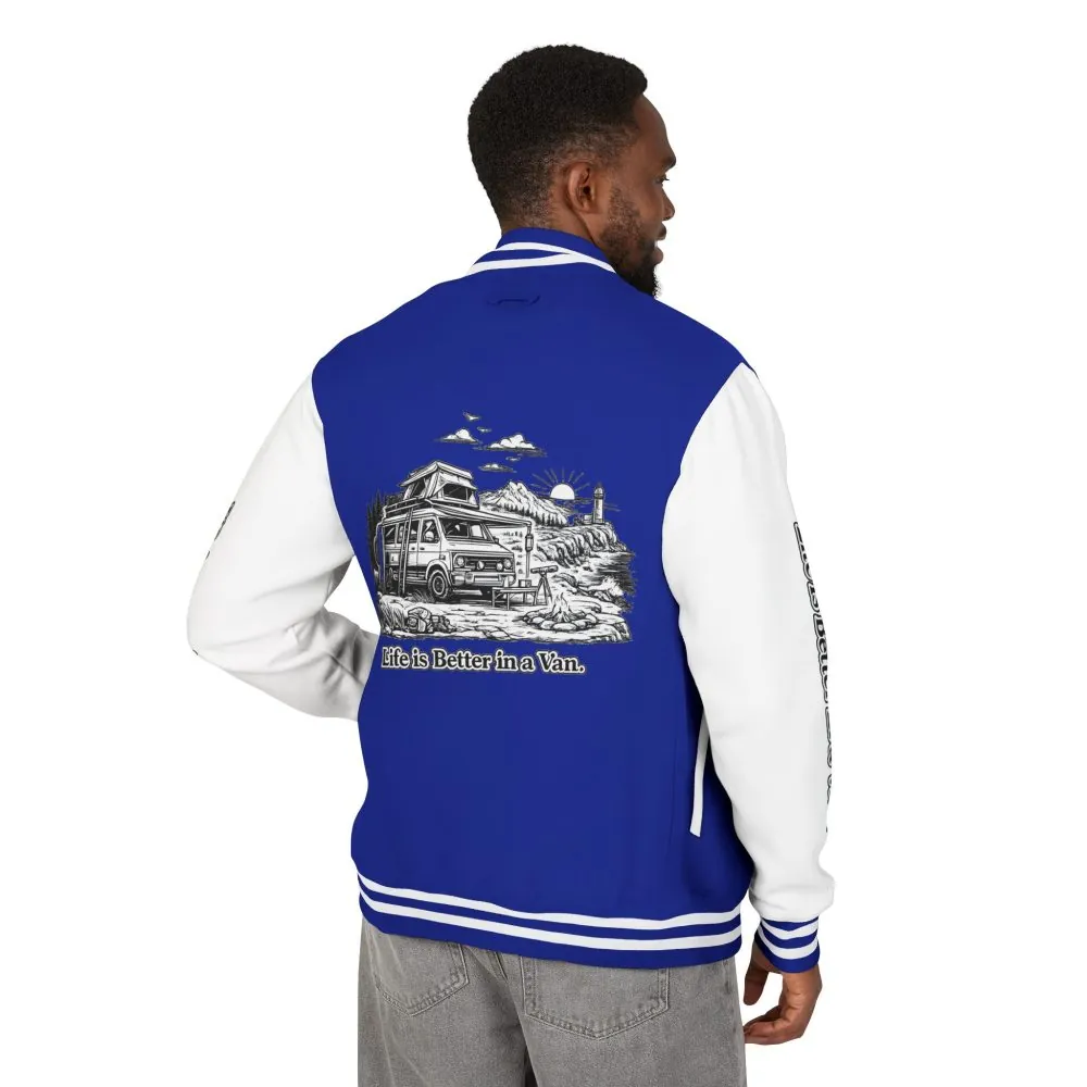15502090237445640712_2048.jpeg Unisex Heavyweight Letterman Jacket — "Life Is Better In A Van" Travel Varsity Coat
