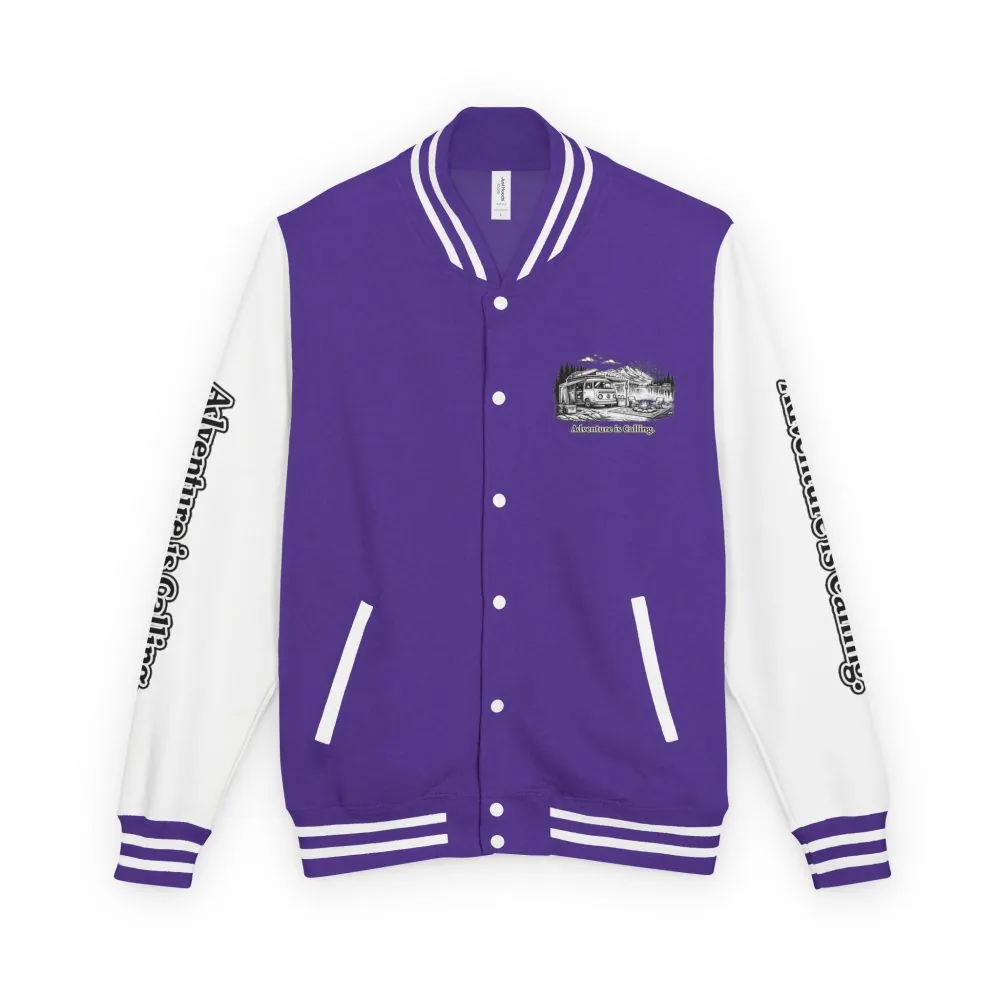 15509236910292734989_2048.jpeg Unisex Heavyweight Letterman Jacket — "Adventure Is Calling" Travel Varsity Coat