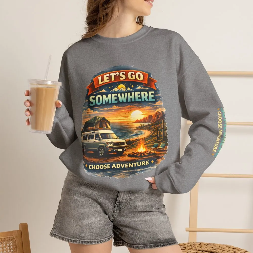 15511399316030676705_2048.jpeg Unisex Heavy Blend™ Crewneck Sweatshirt — "Lets Go Somewhere" Design Scenic-Line