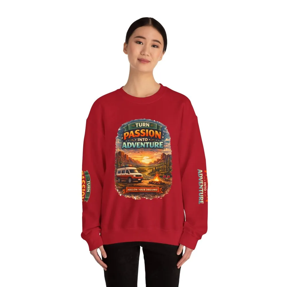 Unisex Heavy Blend™ Crewneck Sweatshirt — "Turn Passion Into Adventure" Design Scenic-Line
