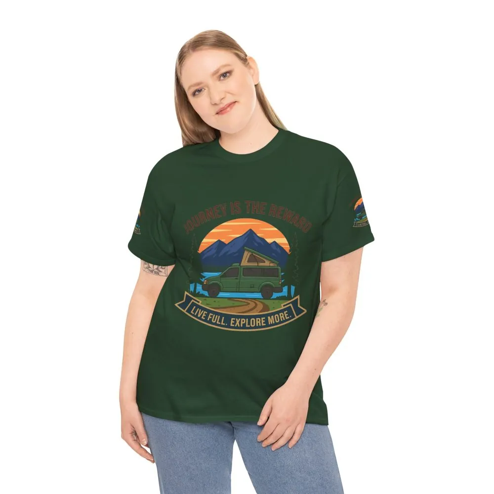1552910349205836804_2048.jpeg Unisex Heavy Cotton Tee — "Journey Is The Reward Tee" Adventure Camper Van Graphic T-Shirt