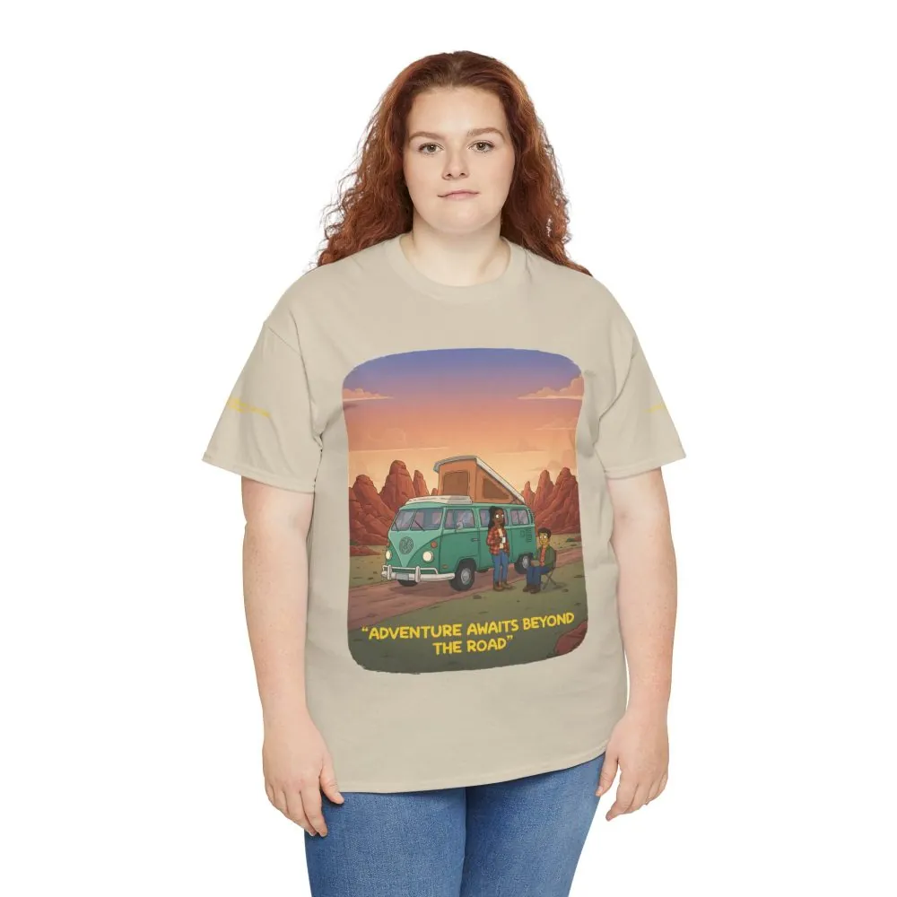 15534031554925715605_2048.jpeg Unisex Heavy Cotton Tee — "Adventure Awaits Beyond The Road" Design Sitcom-Line