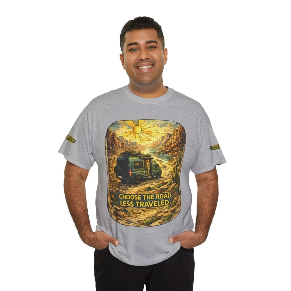 15536668086842842169_2048.jpeg Unisex Heavy Cotton Tee — "Choose The Road Less Traveled" Design Cubic-Line