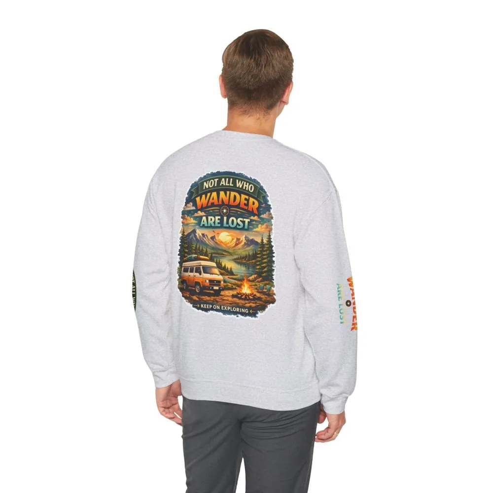 Unisex Heavy Blend™ Crewneck Sweatshirt — "Not All Who Wander Are Lost" Design Scenic-Line