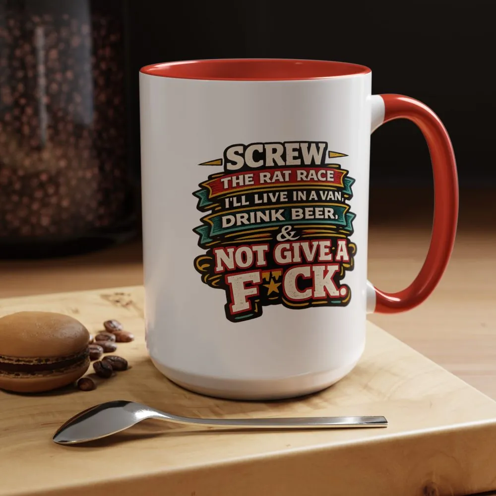 Accent Coffee Mug (11, 15oz) — "Screw The Rat Race" Design F**K-Line