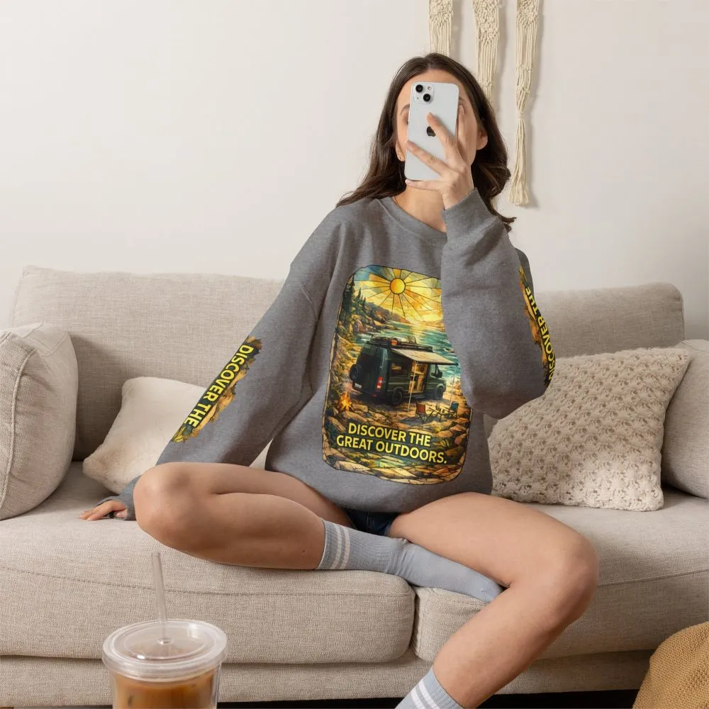 15581344537789297894_2048.jpeg Unisex Heavy Blend™ Crewneck Sweatshirt — "Discover The Great Outdoors" Design Cubic-Line