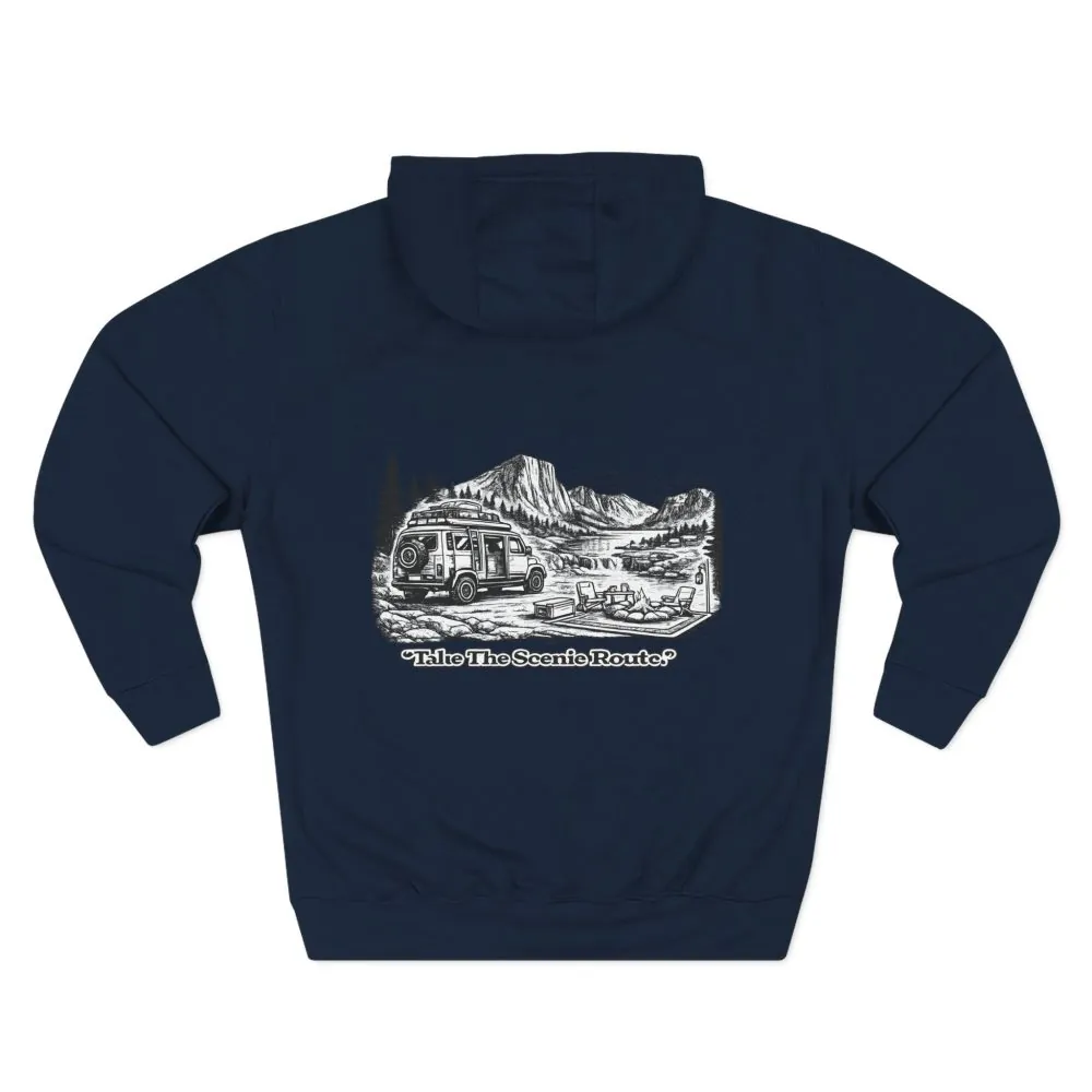 15582701488638418350_2048.jpeg Three-Panel Fleece Hoodie - "Take The Scenic Route" Design Minimal-Line