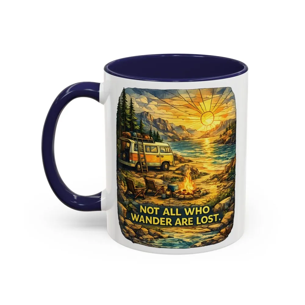 Accent Coffee Mug (11, 15oz) — "Not All Who Wander Are Lost" Design Cubic-Line