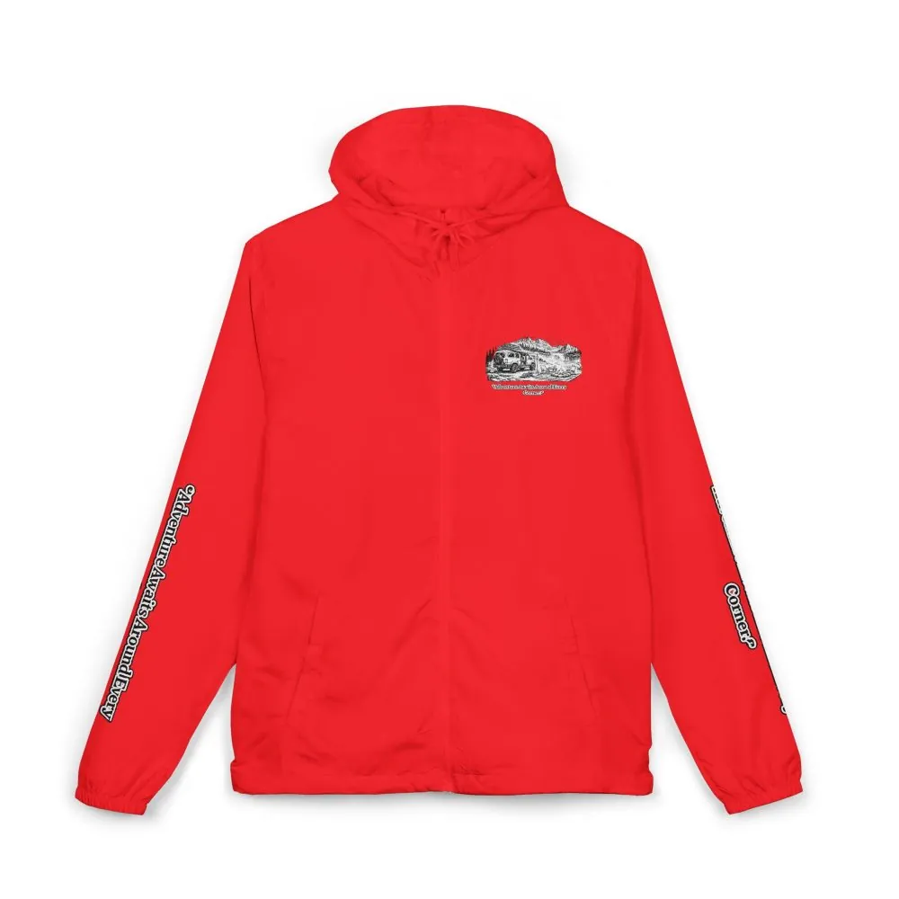 Unisex Full-Zip Windbreaker Jacket — "Adventure Awaits" (Design "Minimal-Line")