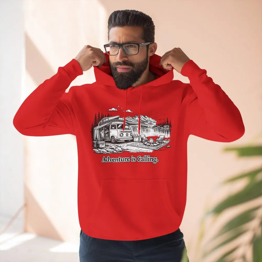 Three-Panel Fleece Hoodie - "Adventure Is Calling" Design Minimal-Line