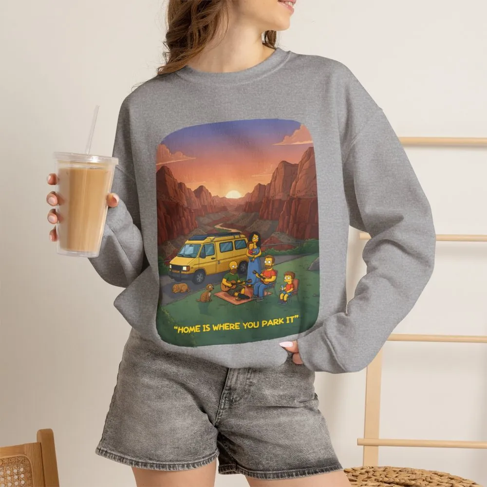 15613027255825881107_2048.jpeg Unisex Heavy Blend™ Crewneck Sweatshirt — "Home Is Where You Park It" Design Sitcom-Line