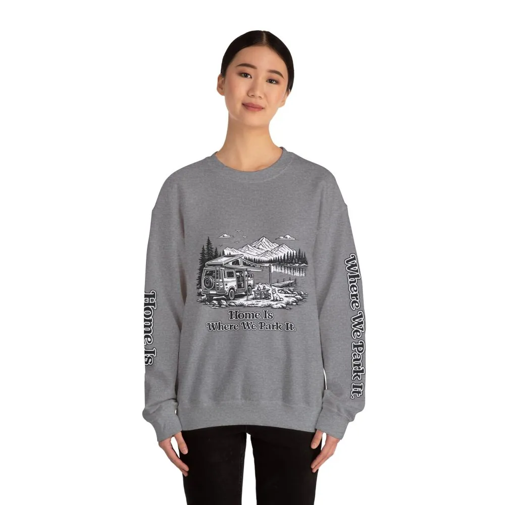 15614741797920574984_2048.jpeg Unisex Heavy Blend™ Crewneck Sweatshirt — "Home Is Where You Park It" Design Minimal-Line