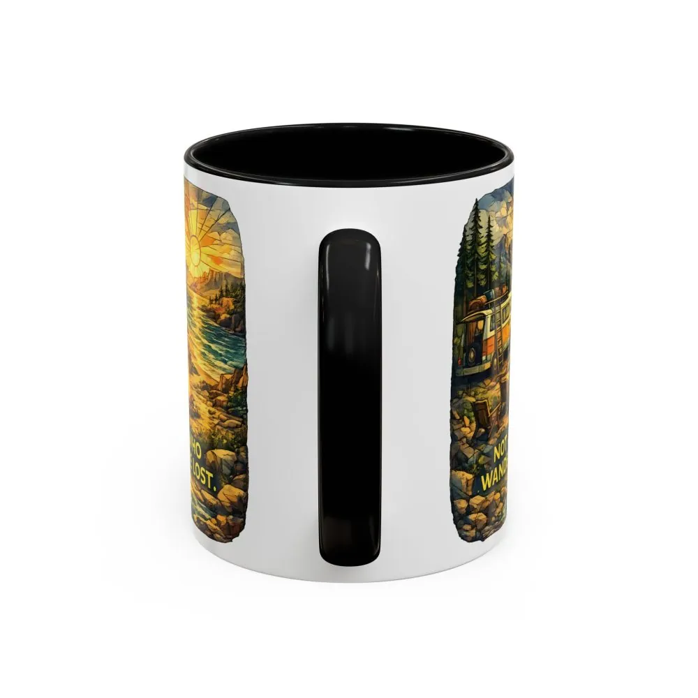 Accent Coffee Mug (11, 15oz) — "Not All Who Wander Are Lost" Design Cubic-Line