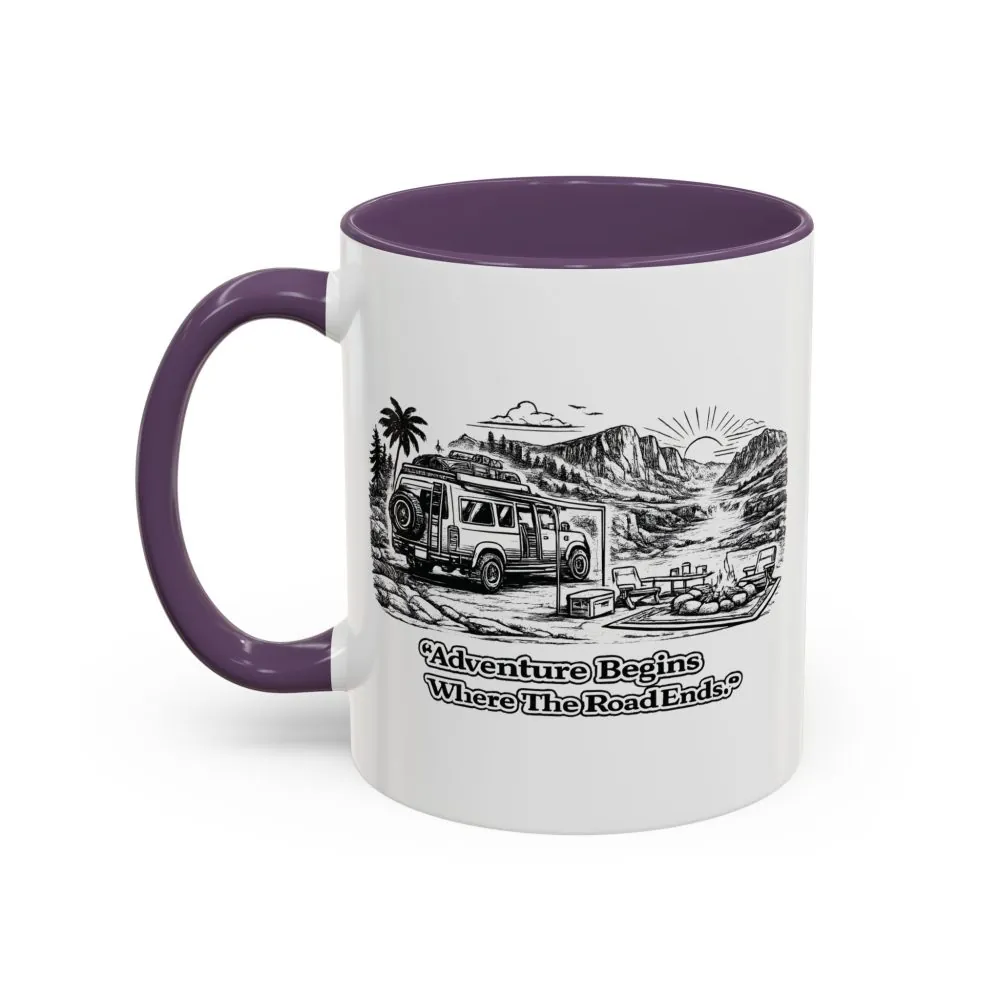 15620774422316365697_2048.jpeg Accent Coffee Mug (11, 15oz) — "Adventure Begins Where The Road Ends" Design Minimal-Line