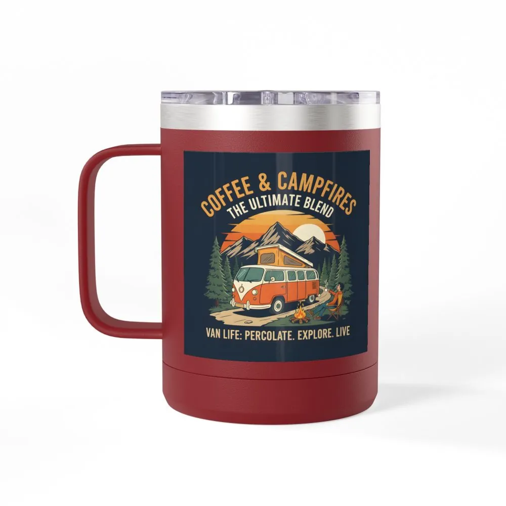 Coffee Mug Tumbler, 15oz — “Coffee & Campfires: The Ultimate Blend”