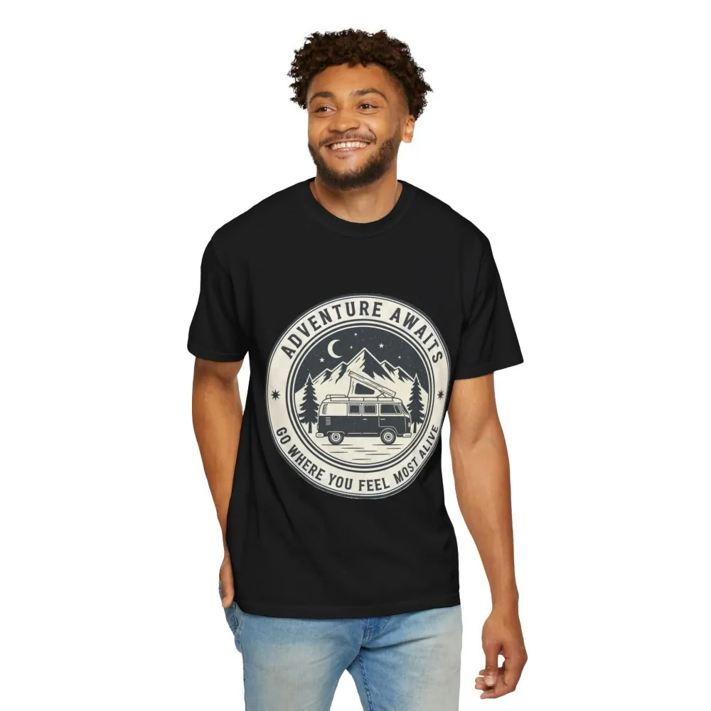 15632499247708483982_2048.jpeg T-Shirt — "Adventure Awaits-Go Where You Feel Most Alive" (Front + Back Printed) Outdoor Travel Tee