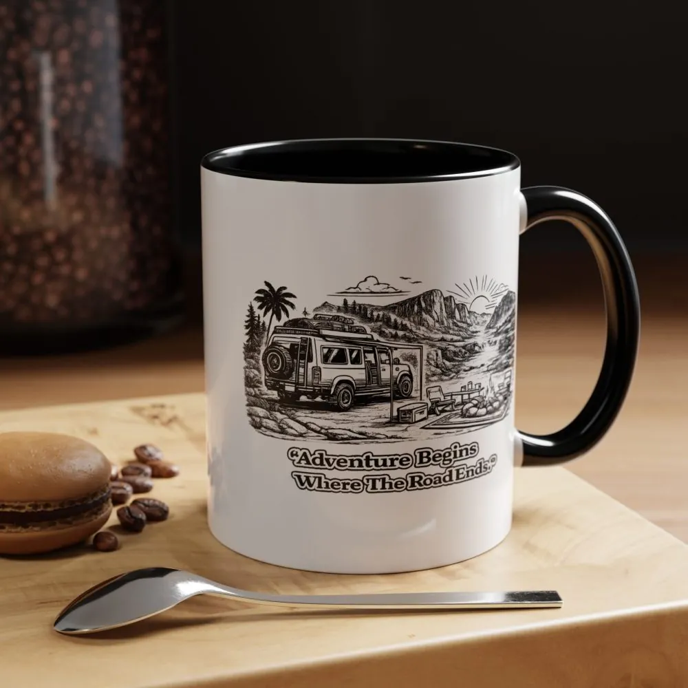 15637821412966300792_2048.jpeg Accent Coffee Mug (11, 15oz) — "Adventure Begins Where The Road Ends" Design Minimal-Line