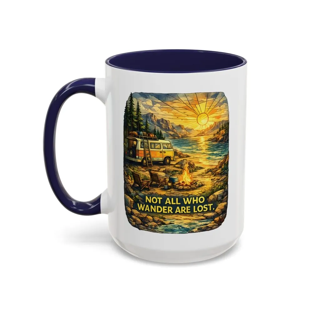 Accent Coffee Mug (11, 15oz) — "Not All Who Wander Are Lost" Design Cubic-Line