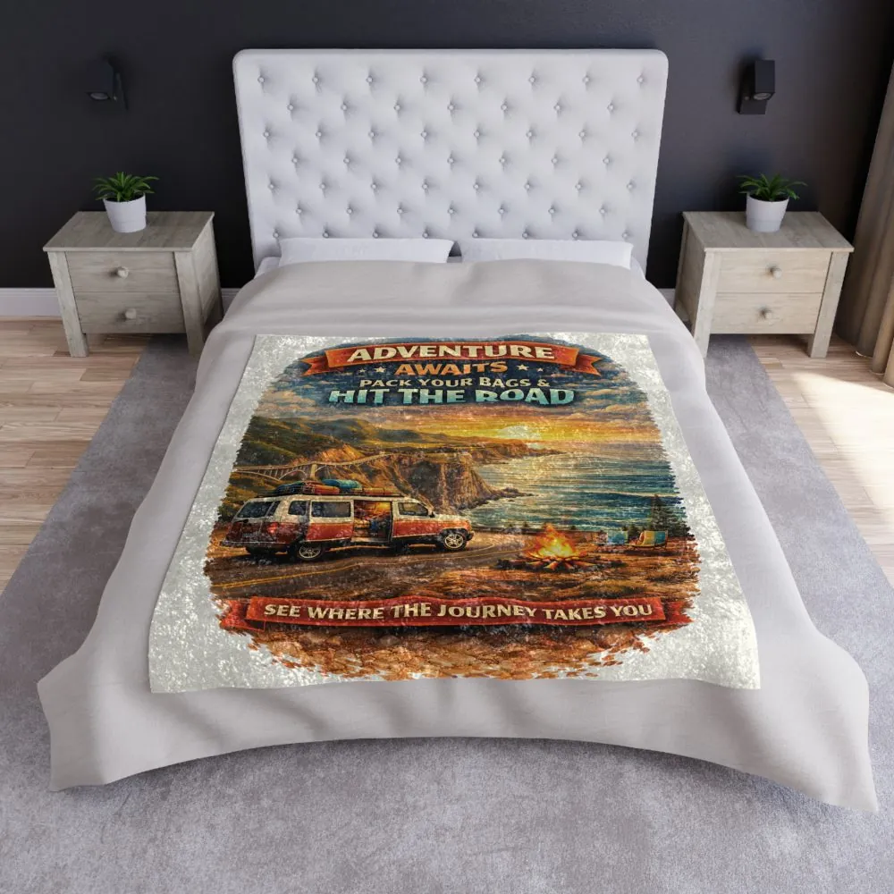 15662565754788314546_2048.jpeg Crushed Velvet Blanket —"Adventure Awaits-Pack Your Bags" Design Scenic-Line (Campervan)