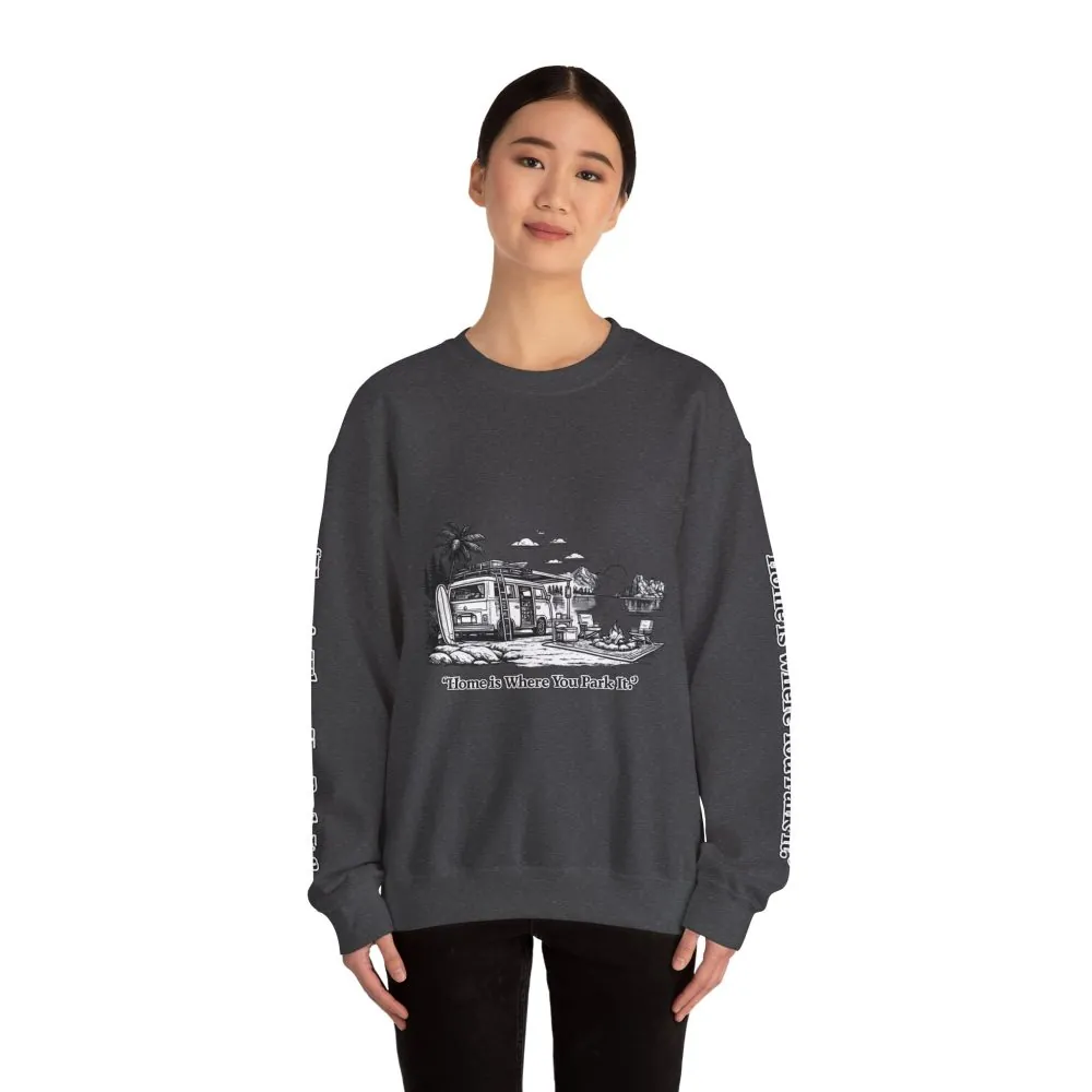 15666780344789053453_2048.jpeg Unisex Heavy Blend™ Crewneck Sweatshirt — "Home Is Where You Park It" Design Minimal-Line