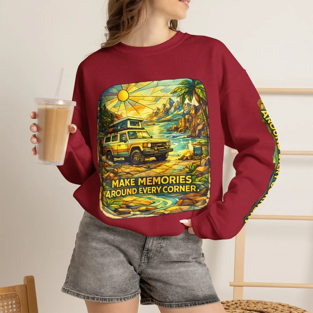 15667123316001521198_2048.jpeg Unisex Heavy Blend™ Crewneck Sweatshirt — "Make Memories Around Every Corner" Design Cubic-Line
