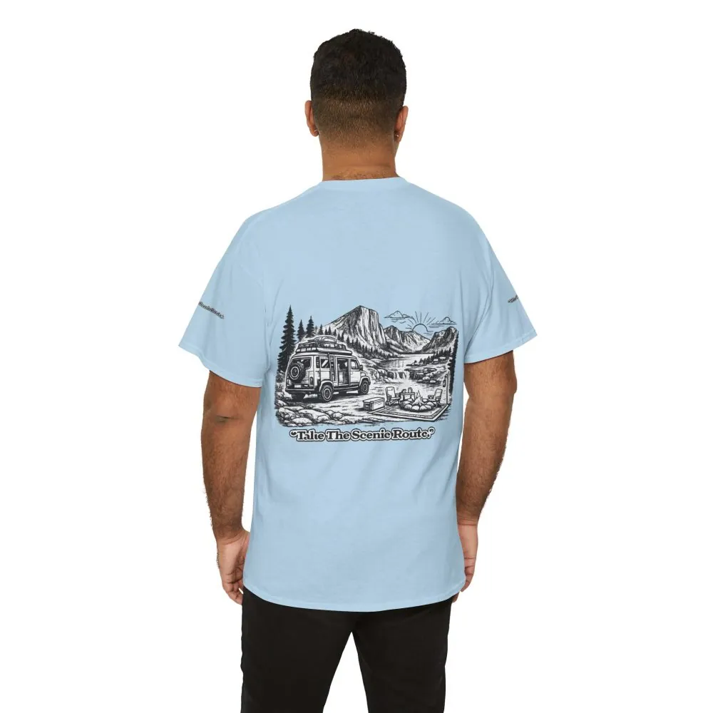 15670471599767120204_2048.jpeg Unisex Heavy Cotton Tee — "Take The Scenic Route" Design Minimal-Line