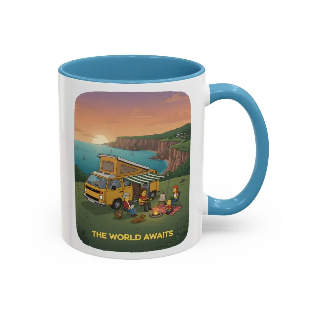 Accent Coffee Mug (11, 15oz) — "The World Awaits" Design Sitcom-Line