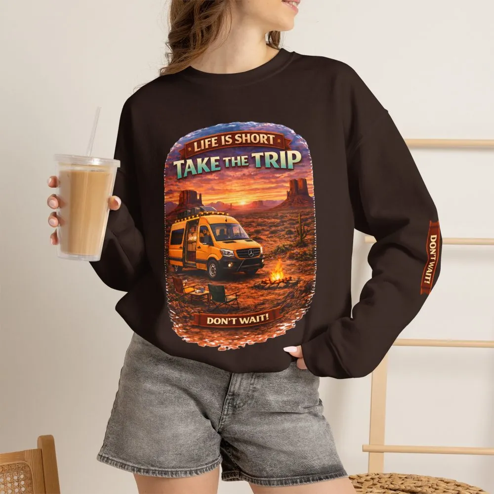 1568650231044144995_2048.jpeg Unisex Heavy Blend™ Crewneck Sweatshirt — "Live Is Short Take The Trip" Design Scenic-Line