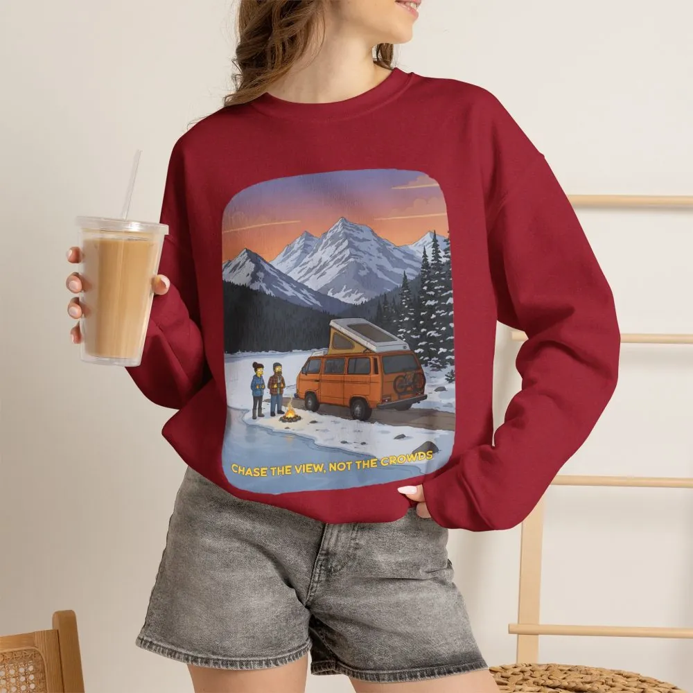 Unisex Heavy Blend™ Crewneck Sweatshirt — "Chase The Views-Not The Crowds"" Design Sitcom-Line