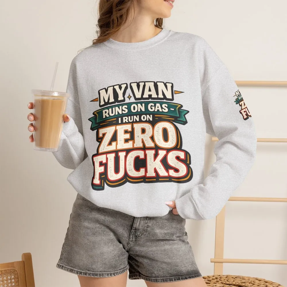 Unisex Heavy Blend™ Crewneck Sweatshirt — "My Van Runs On Gas" Design F**K-Line