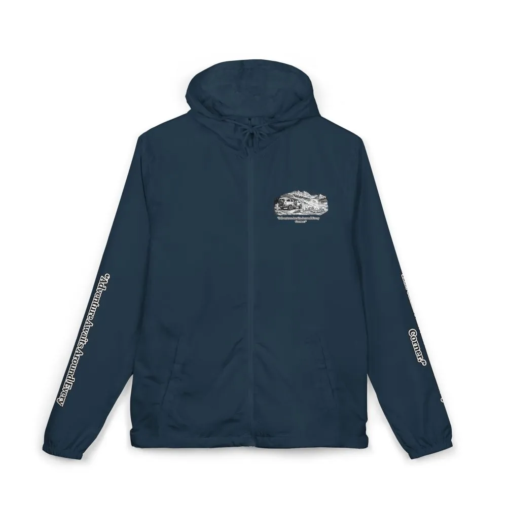 Unisex Full-Zip Windbreaker Jacket — "Adventure Awaits" (Design "Minimal-Line")