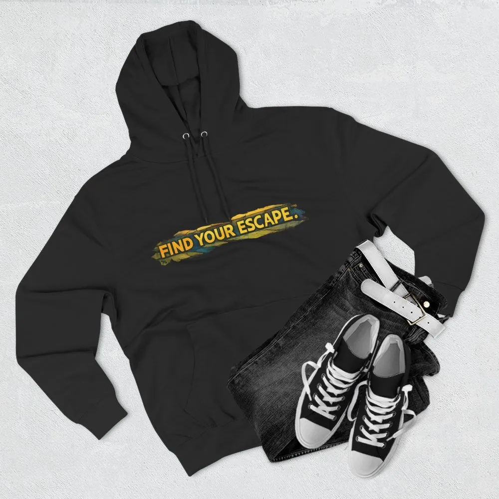 15718052478660858983_2048.jpeg Three-Panel Fleece Hoodie - "Find Your Escape" Design Cubic-Line