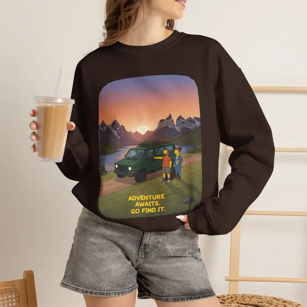 Unisex Heavy Blend™ Crewneck Sweatshirt — "Adventure Awaits-Go Find It" Design Sitcom-Line