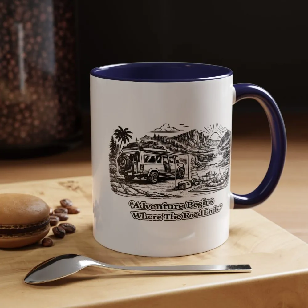 15740592731189306690_2048.jpeg Accent Coffee Mug (11, 15oz) — "Adventure Begins Where The Road Ends" Design Minimal-Line