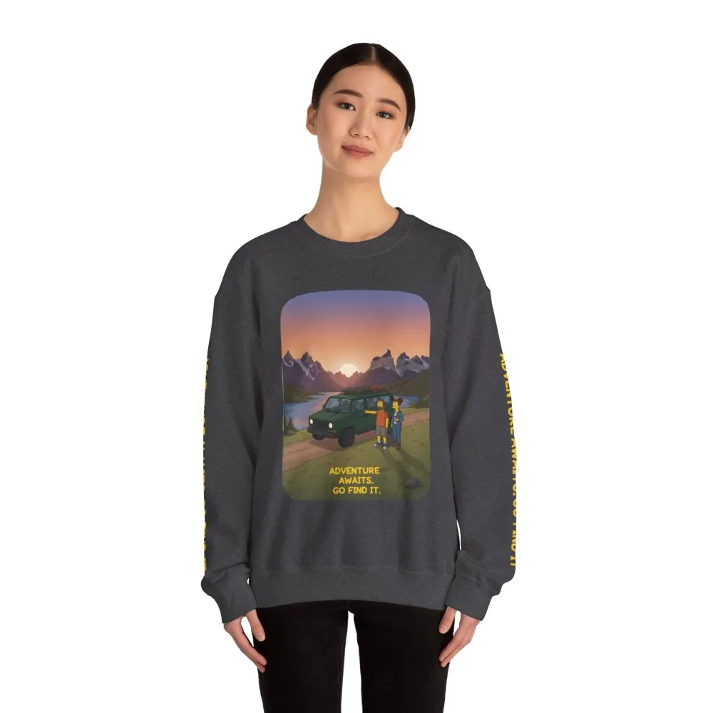 Unisex Heavy Blend™ Crewneck Sweatshirt — "Adventure Awaits-Go Find It" Design Sitcom-Line