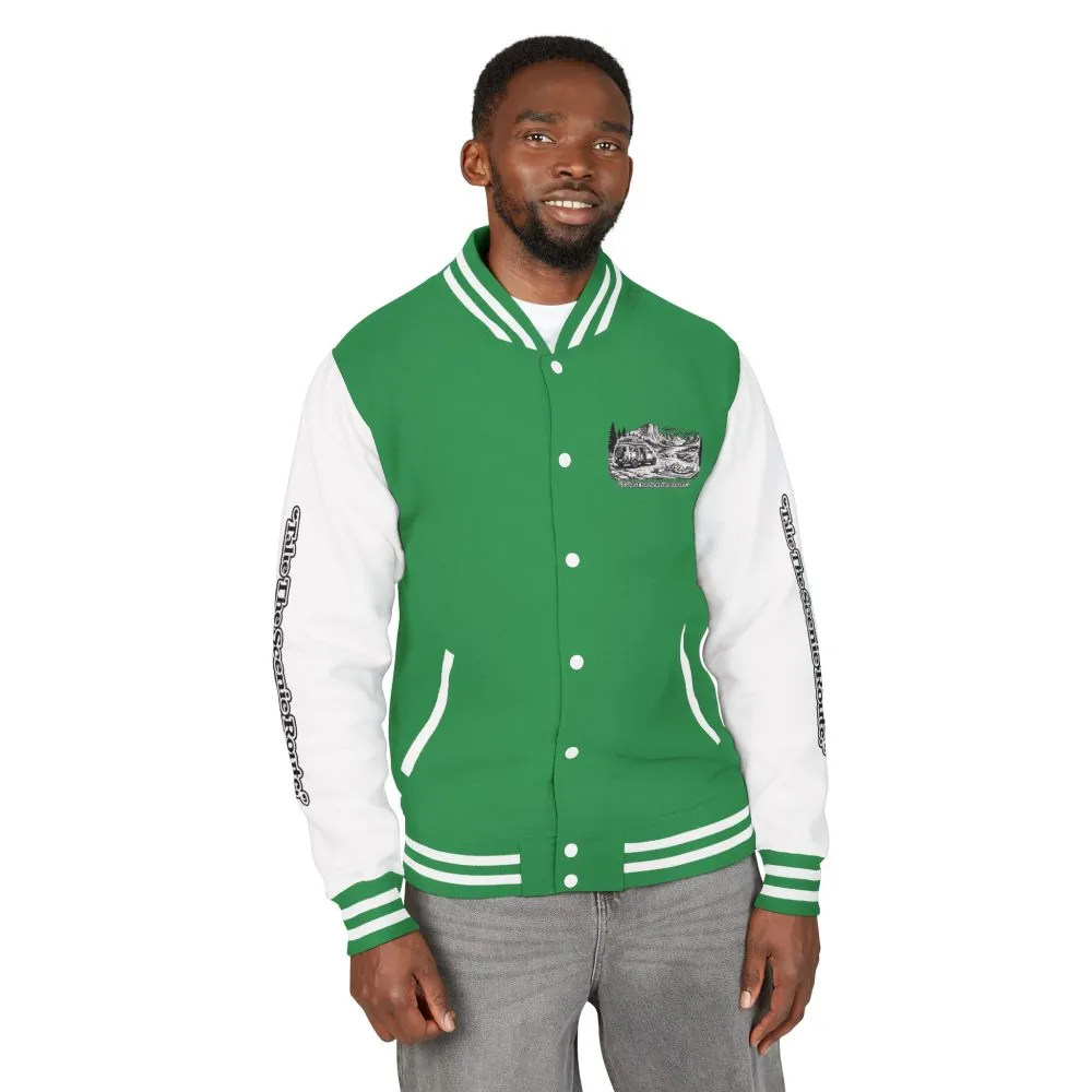 15747580589671117543_2048.jpeg Unisex Heavyweight Letterman Jacket — "Take The Scenic Route" Travel Varsity Coat
